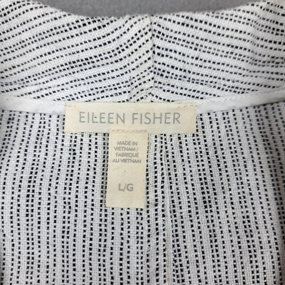 Eileen Fisher Cardigan Womens Large White‎ Black Linen Cotton Open Front Relaxed - Picture 4 of 13